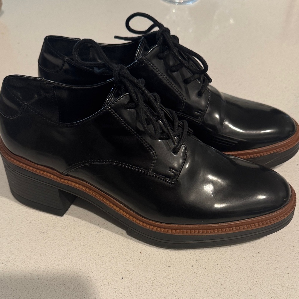 Zara Black Heeled Oxford Women's Lace-Up Loafers Size 38/ 7.5